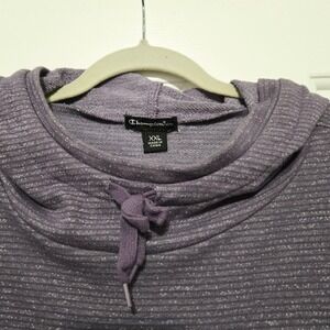 Champion Elite Womens Hoodie Sweatshirt Purple Striped Cowl Neck Pocket XXL